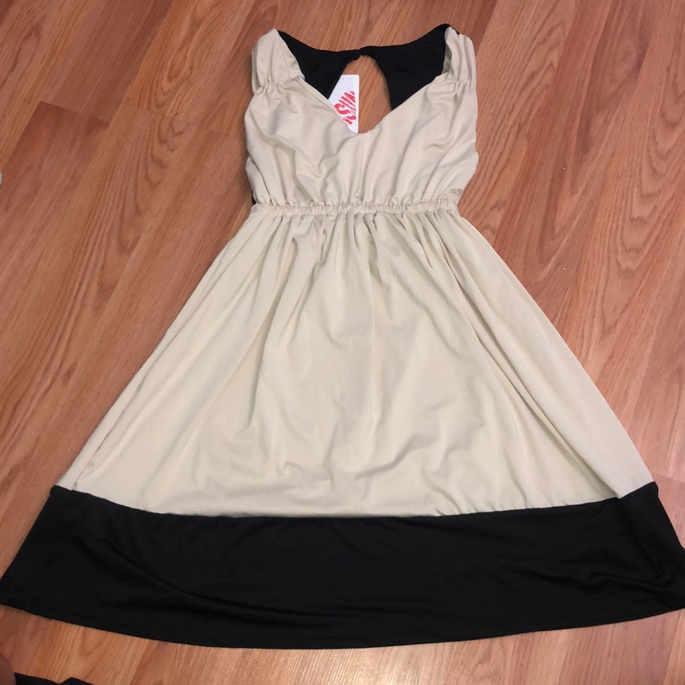 Beige and black dress